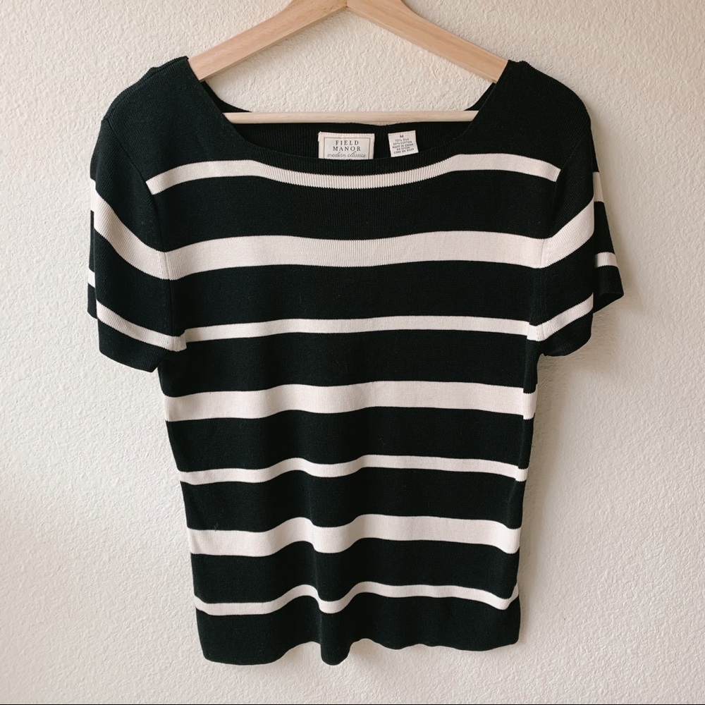 Vintage Squared-Neck Silk Striped Top 🌹